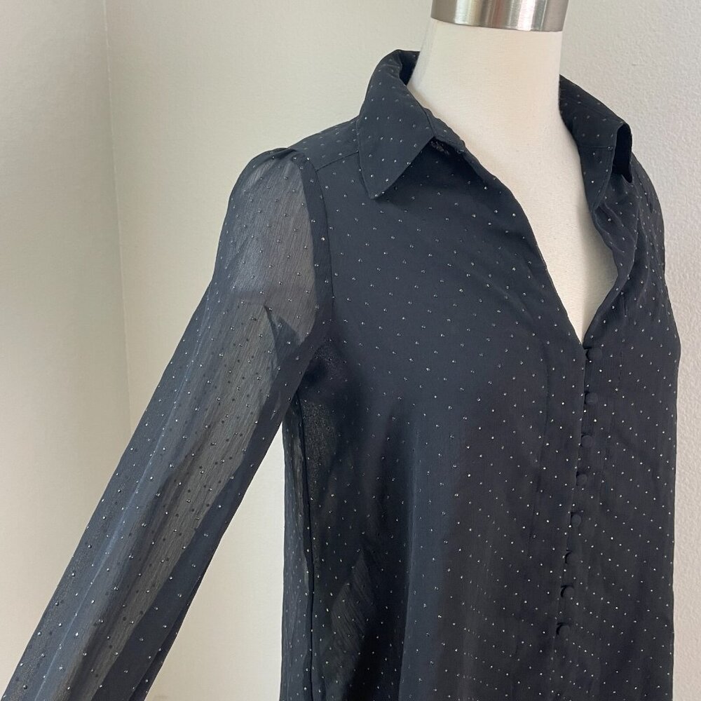 Zara Womens XS‎ Black Sheer Button Up Blouse Long Sleeve Shirt Top - Picture 4 of 16